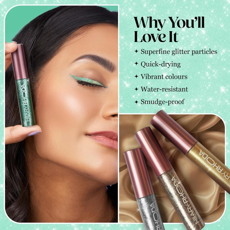Hilary Rhoda Showstopper Eyeliner | Smudge-proof & Metallic Glitter Eyeliner | Water-Resistant | 5ml (Emerald Green - Shade 05) thumbnail 4